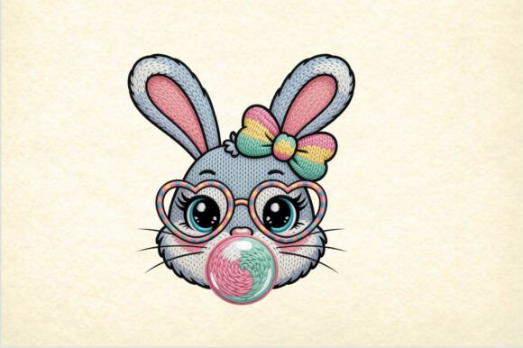 Cute Bunny Embroidery Style Clipart PNG Review